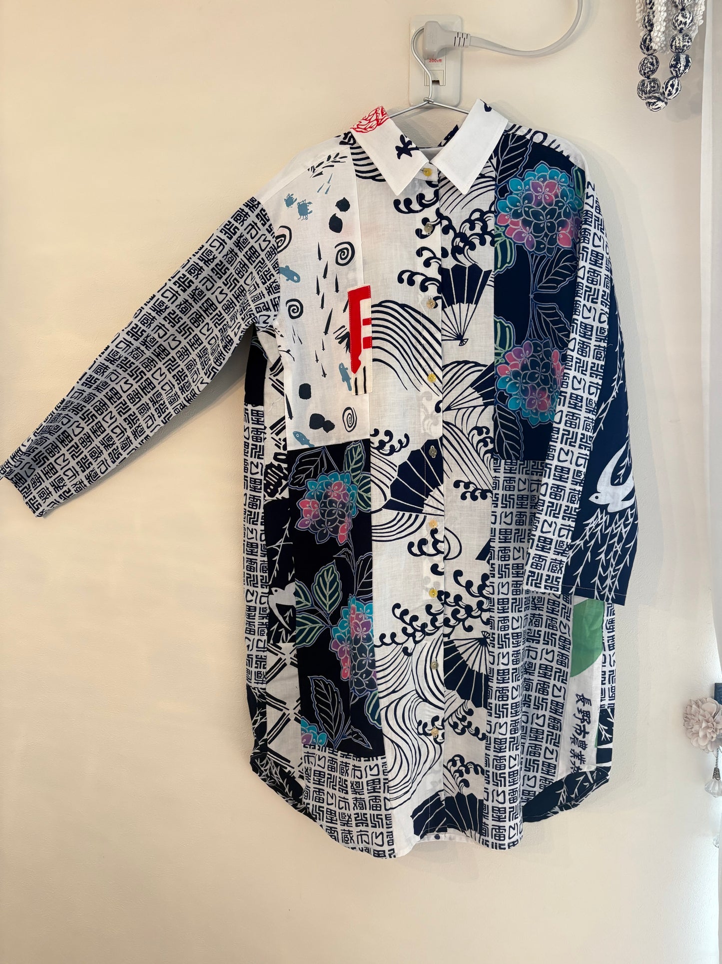 手ぬぐいと浴衣のシャツワンピース　雷蔵
