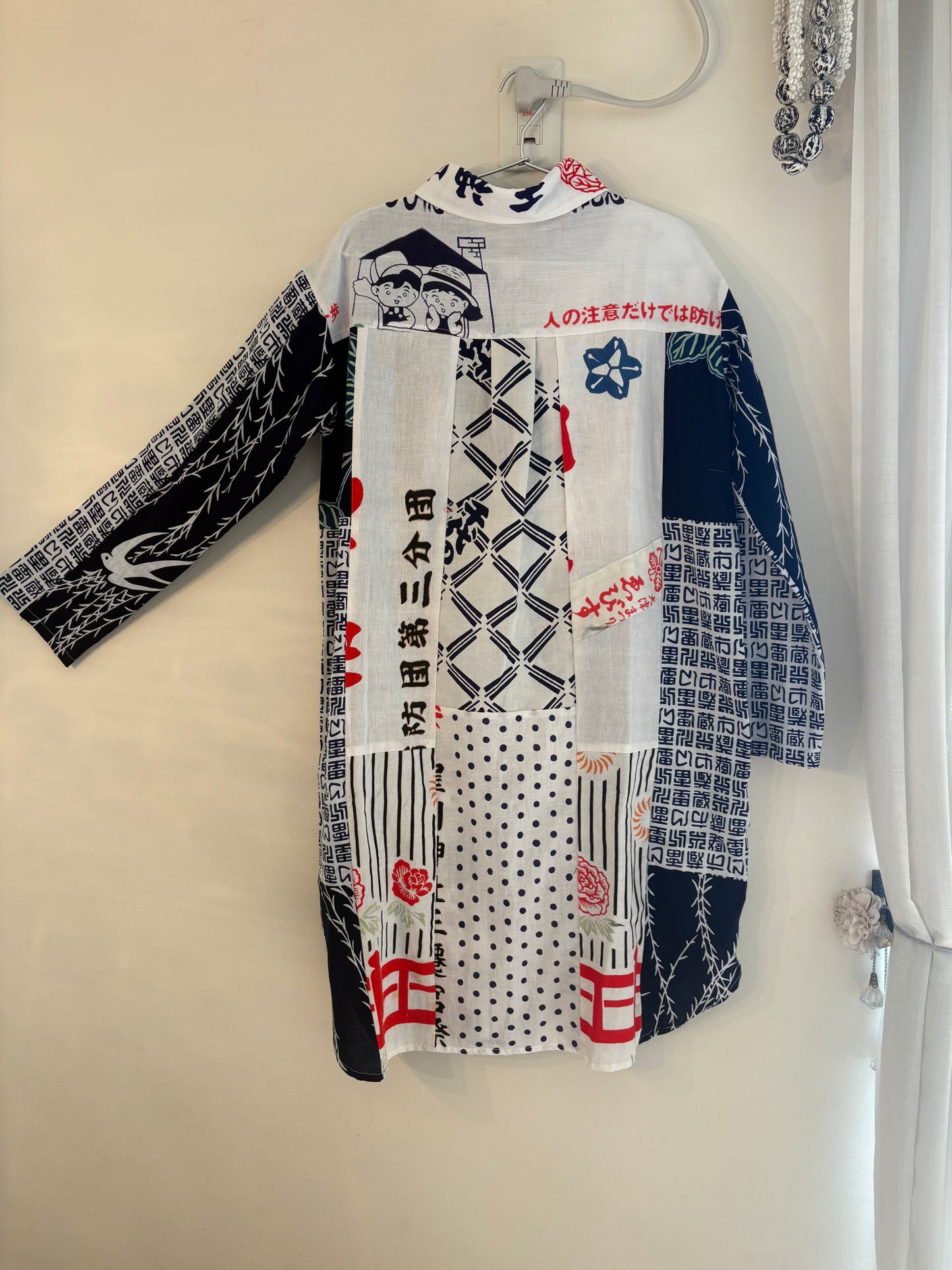 手ぬぐいと浴衣のシャツワンピース　雷蔵