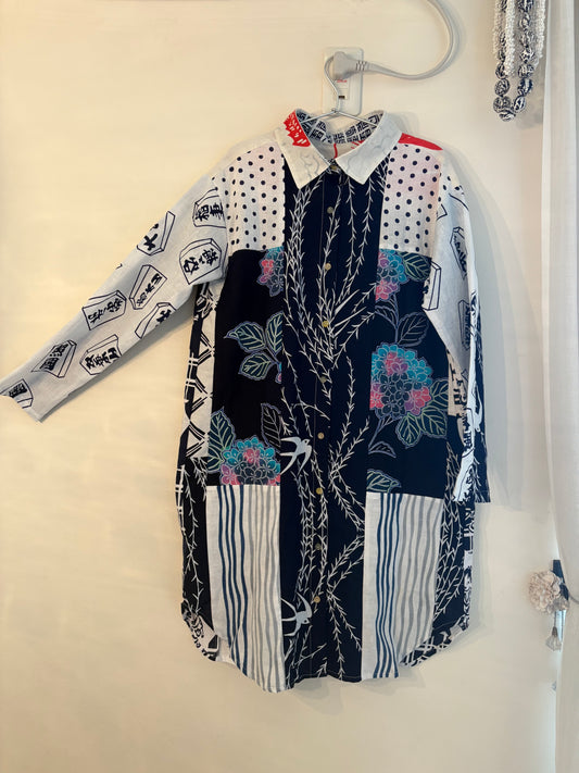 手ぬぐいと浴衣のシャツワンピース　鯛