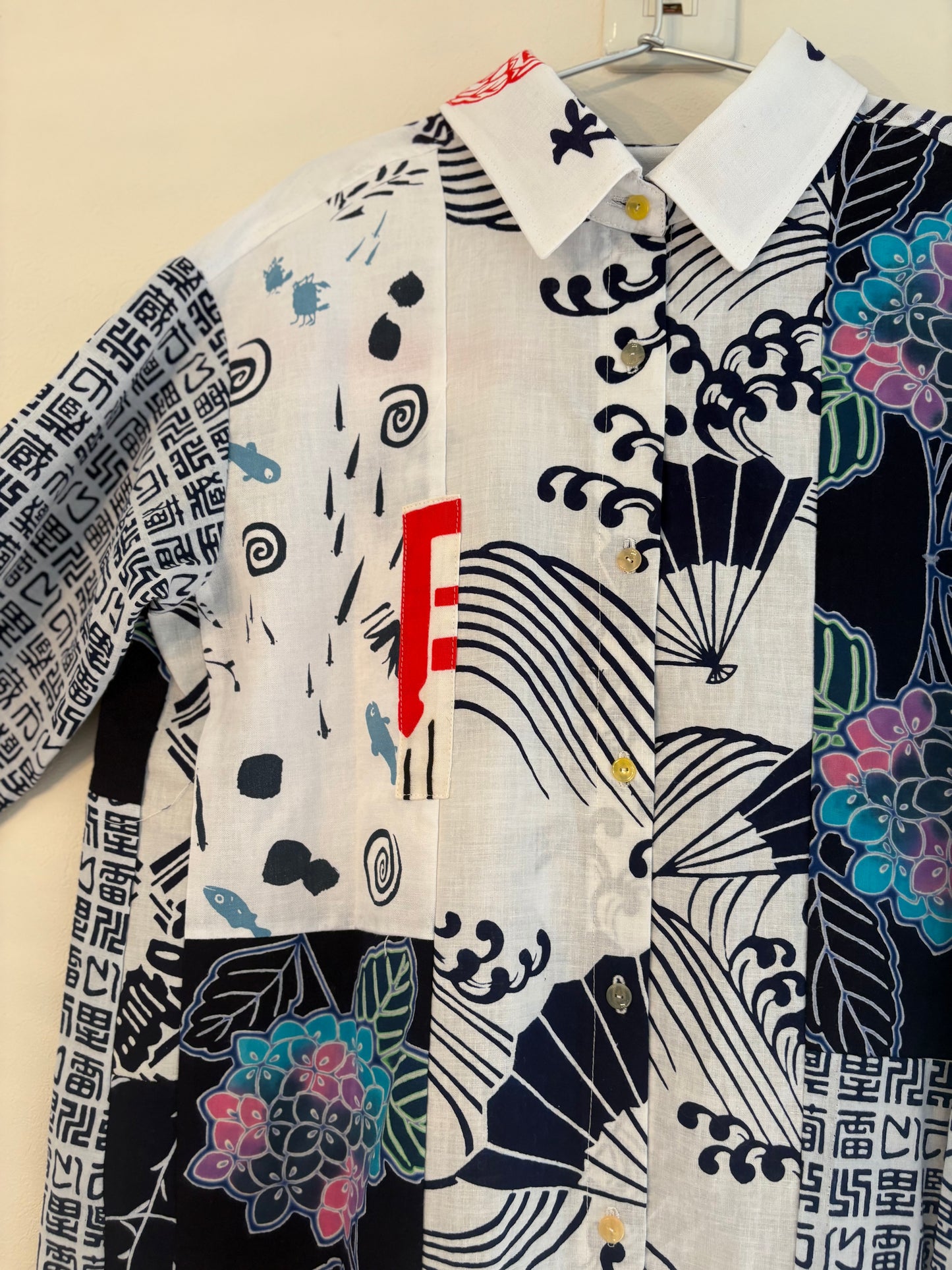 手ぬぐいと浴衣のシャツワンピース　雷蔵