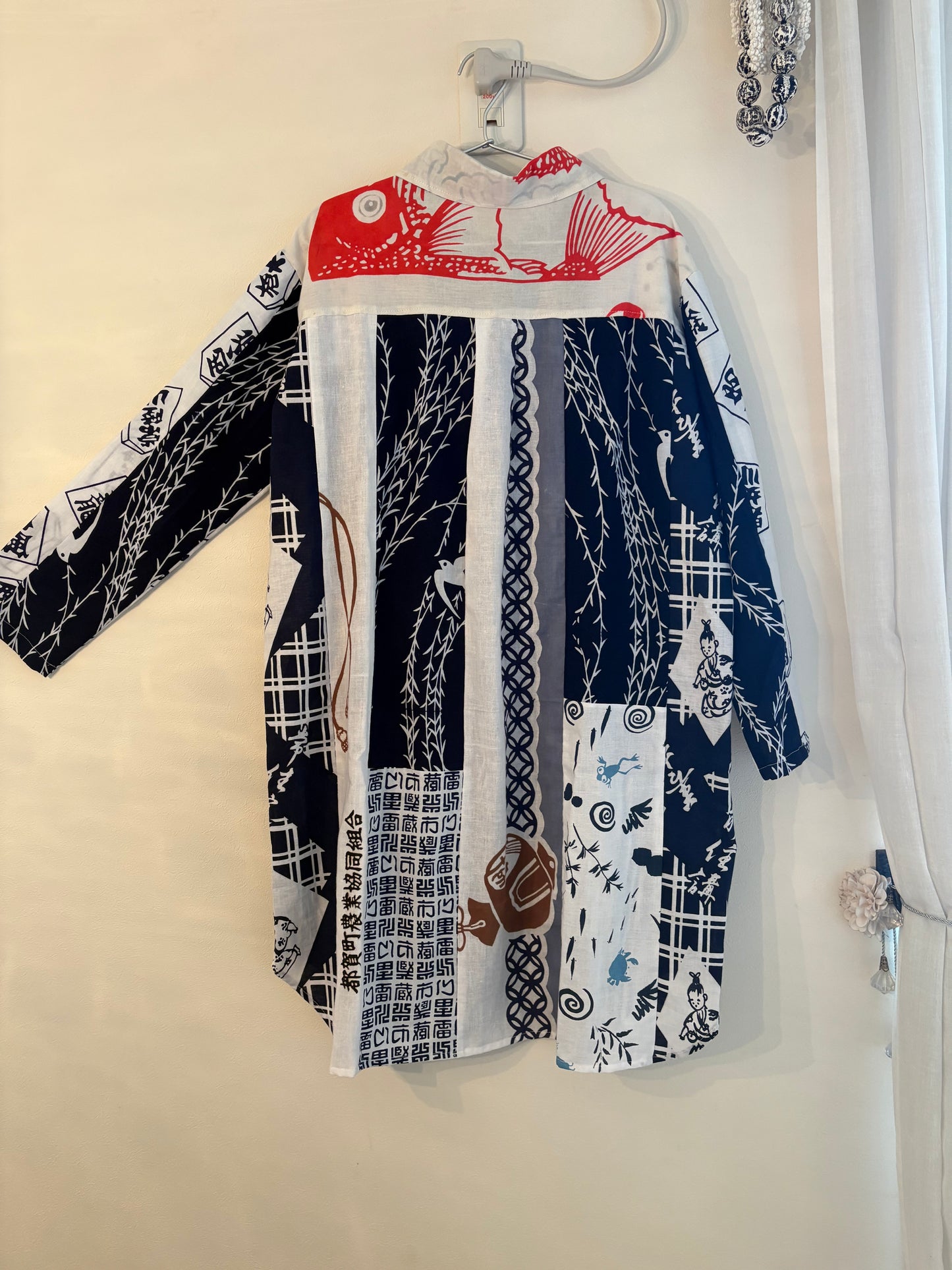 手ぬぐいと浴衣のシャツワンピース　鯛